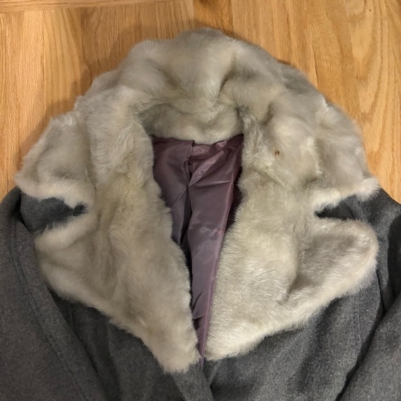 Vintage Faux Fur Collar Union Made Long Overcoat Full Length Sz 14 Gray - Picture 8 of 8